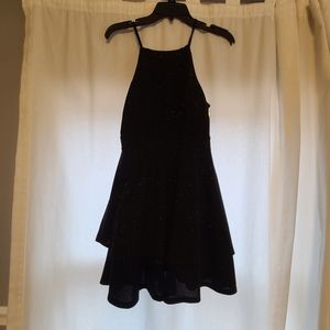 Three pink hearts size M, short dress, high neck, black ans sparkly